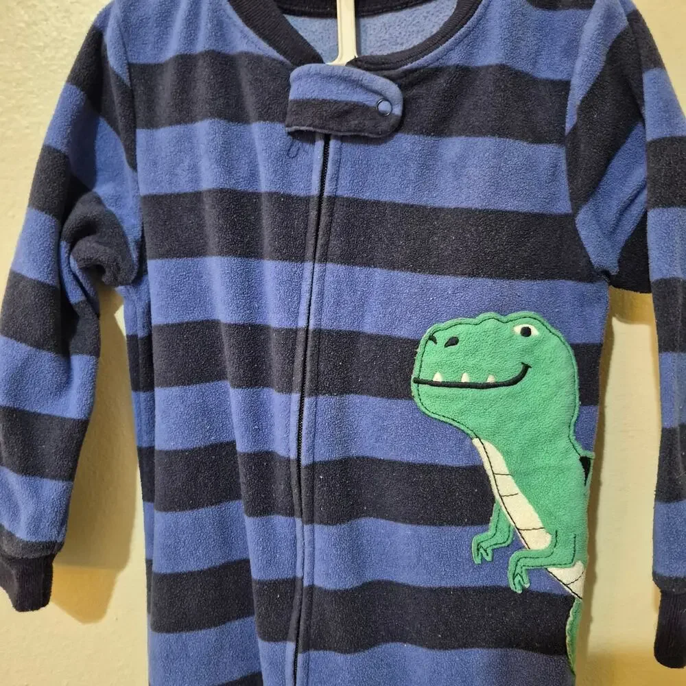 ​Carter's Baby Boy Fleece Footed Pajamas 24 Months Blue Striped Dinosaur Sleeper
